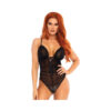 Scalloped Trimmed Sheer Ruched Lace Up Teddy With Cross Over Back Straps S/m Black