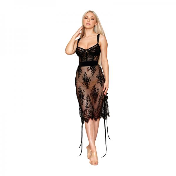 Dreamgirl Floral Lace And Stretch Velvet Slip Chemise Black S