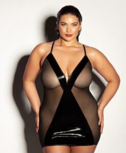 Oh L L Chri Finesse Soft Cup Fitted Vinyl And Mesh Babydoll With Matching G-string 1xl/2xl