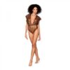 Dreamgirl Delicate Gold-foil Lace Blouson Teddy & Rhinestone Metal Underwire Bra Set Gold L