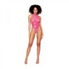 Dreamgirl Flocked Heart Stretch Mesh And Stretch Vinyl Halter Teddy Peony S