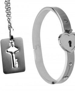 Alternative view of Cuffed Locking Bracelet, Key Necklace Tungsten Steel