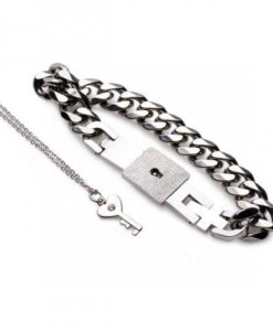 Alternative view of Chained Locking Bracelet And Key Necklace Couples Set