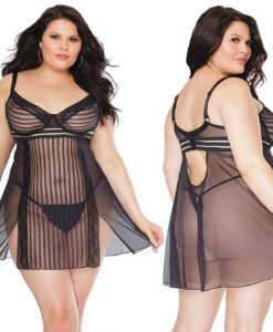 Coquette Babydoll & G-String Set-Black 3X/4X