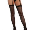 Thigh High Stockings Knitted Fishnet & Back Seam Detail Black O/S
