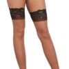 Cuban Heel Lace Top Thigh High Stockings Nude Black O/S