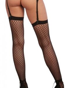 Alternative view of Fishnet Plaid Thigh High Stockings Black O/S