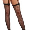 Fishnet Plaid Thigh High Stockings Black O/S