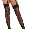 Leopard Fishnet Thigh High Stockings Black O/S