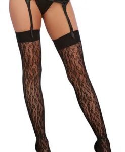 Leopard Fishnet Thigh High Stockings Black O/S