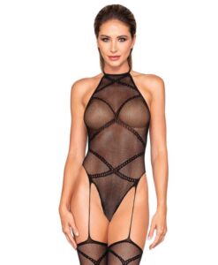 Fishnet Garter Teddy Bodystocking Black O/s