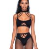 Strappy Bralette & Pantyhose 2pc Black O/s