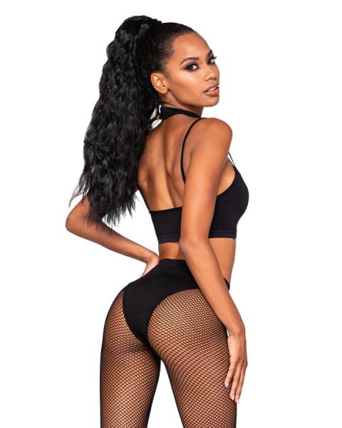 Strappy Bralette & Pantyhose 2pc Black O/s - Image 2