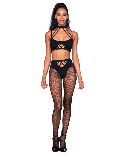Strappy Bralette & Pantyhose 2pc Black O/s - Image 3