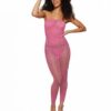 Seamless Leopard Bodystocking W/ Rhinestones Milkshake Pink O/s