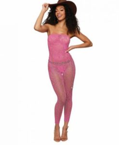 Seamless Leopard Bodystocking W/ Rhinestones Milkshake Pink O/s