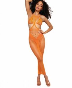 Alternative view of Multi-net Seamless Gown W/ Opaque Details Tangerine O/s