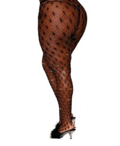 Geometric Fence Net Pantyhose W/ Rhinestones Black Q/s