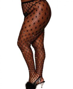 Alternative view of Geometric Fence Net Pantyhose W/ Rhinestones Black Q/s