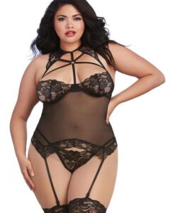 Bustier & G-String Black O/S Queen