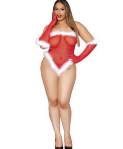 Naughty List Seamless Fishnet Santa Teddy Lipstick Red Q/s