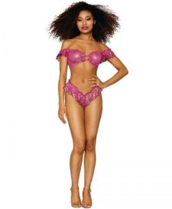 Alternative view of Gold Foil Lace Bralette & Panty Set Azalea/gold O/s