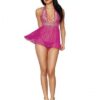 Gold Foil Lace & Heart Mesh Babydoll Set Azalea/gold O/s