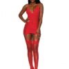 Lace & Mesh Garter Slip & G- String Set Lipstick Red O/s