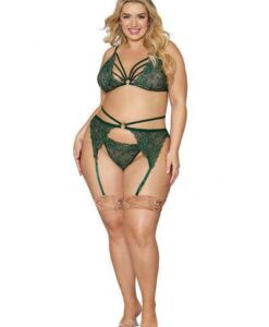 Alternative view of Metallic Stretch Lace 3pc Set Evergreen Q/s