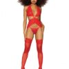 Lace Garter Slip Set W/ Gold Hardware Lipstick Red O/s