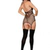 2 Layer Garter Slip W/ Faux Vinyl Black O/s