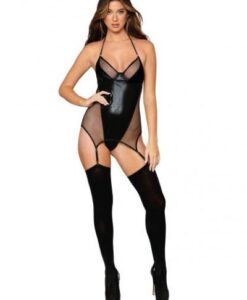 Alternative view of 2 Layer Garter Slip W/ Faux Vinyl Black O/s