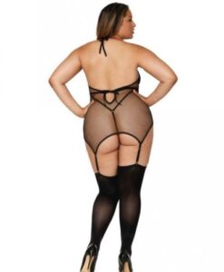2 Layer Garter Slip W/ Faux Vinyl Black Q/s