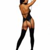 Faux Leather Short Garter Slip W/ Black Chain Detail Black Os