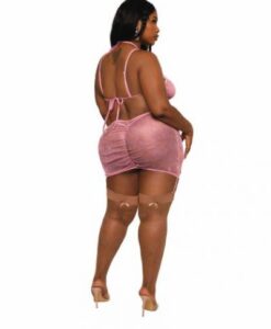 Iridescent Lurex Mesh Garter Slip & G-string Set Milkshake Pink Q/s
