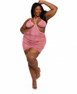 Alternative view of Iridescent Lurex Mesh Garter Slip & G-string Set Milkshake Pink Q/s