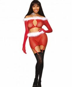 Alternative view of Santa Baby Seamless Fishnet 2pc Garter Set Ruby O/s
