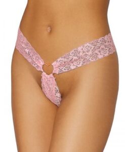 Stretch Lace Open Crotch Thong Candy Pink O/s