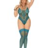 Crochet Lace Teddy W/ Cut Out Detail & Stockings Dusky Jade Queen