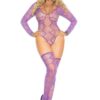 Long Sleeve Teddy With Thigh High Stockings Purple Queen