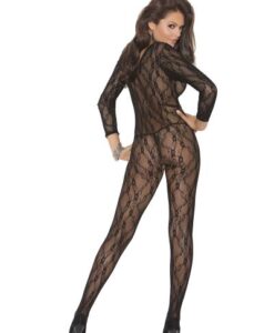 Alternative view of Deep V Bodystocking W/ Long Sleeves Black O/s