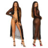 Elegant Moments Long Sleeve Dotted Mesh Robe & Panty-Black 3X