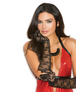 Elbow Length Lace Gloves-Black O/S