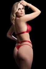 Alternative view of 2pc Halter Bra & Thong Set Red O/s