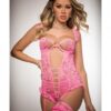 Pinklicious Demi Cup Lace Teddy W/snap Crotch & Stockings Flash Pink O/s