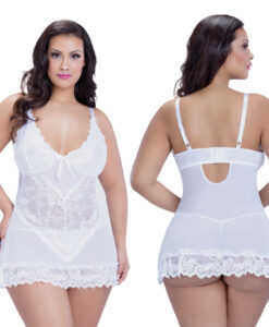 Valentine Lacey Babydoll With G-String-White X-Large