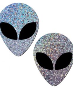 Pastease Silver Glitter Alien With Black Eyes Pasties