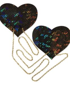 Black Shattered Disco Ball Heart With Gold Chains Pasties