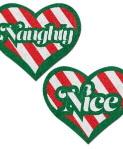 Pastease Naughty & Nice Heart Green, Red & White Velvet Pasties