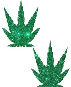 Pot Leaf Green Glitter Pasties